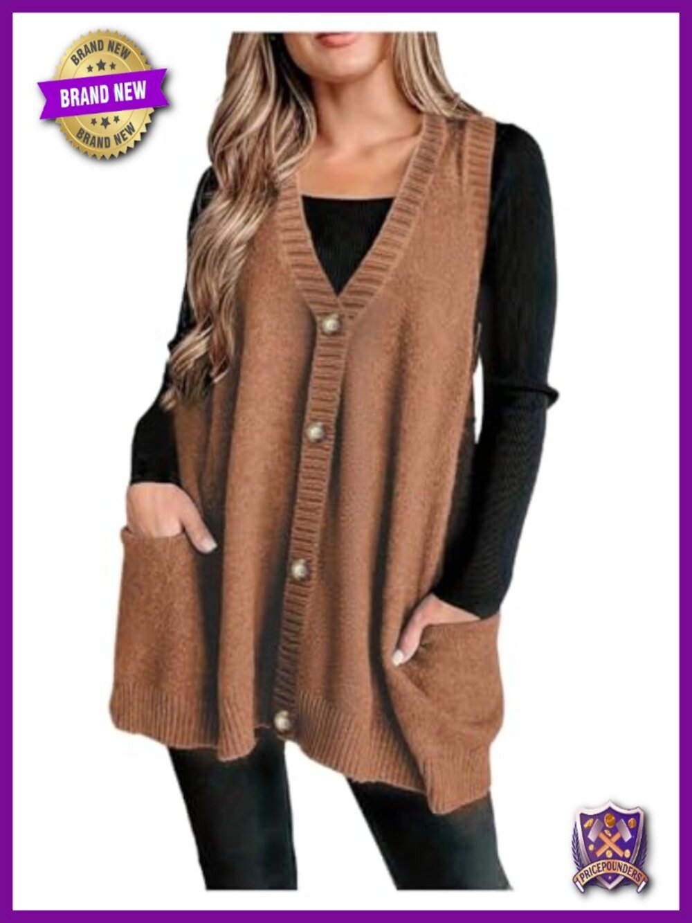 Plus Size Button Down Knit Sweater Vest Sleeveless V Neck Cardigan Pockets